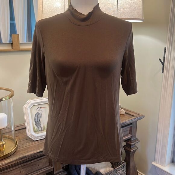 Tahari 1/2 Sleeve Mock Neck Dark Olive Green Blouse Size Large - Picture 1 of 6